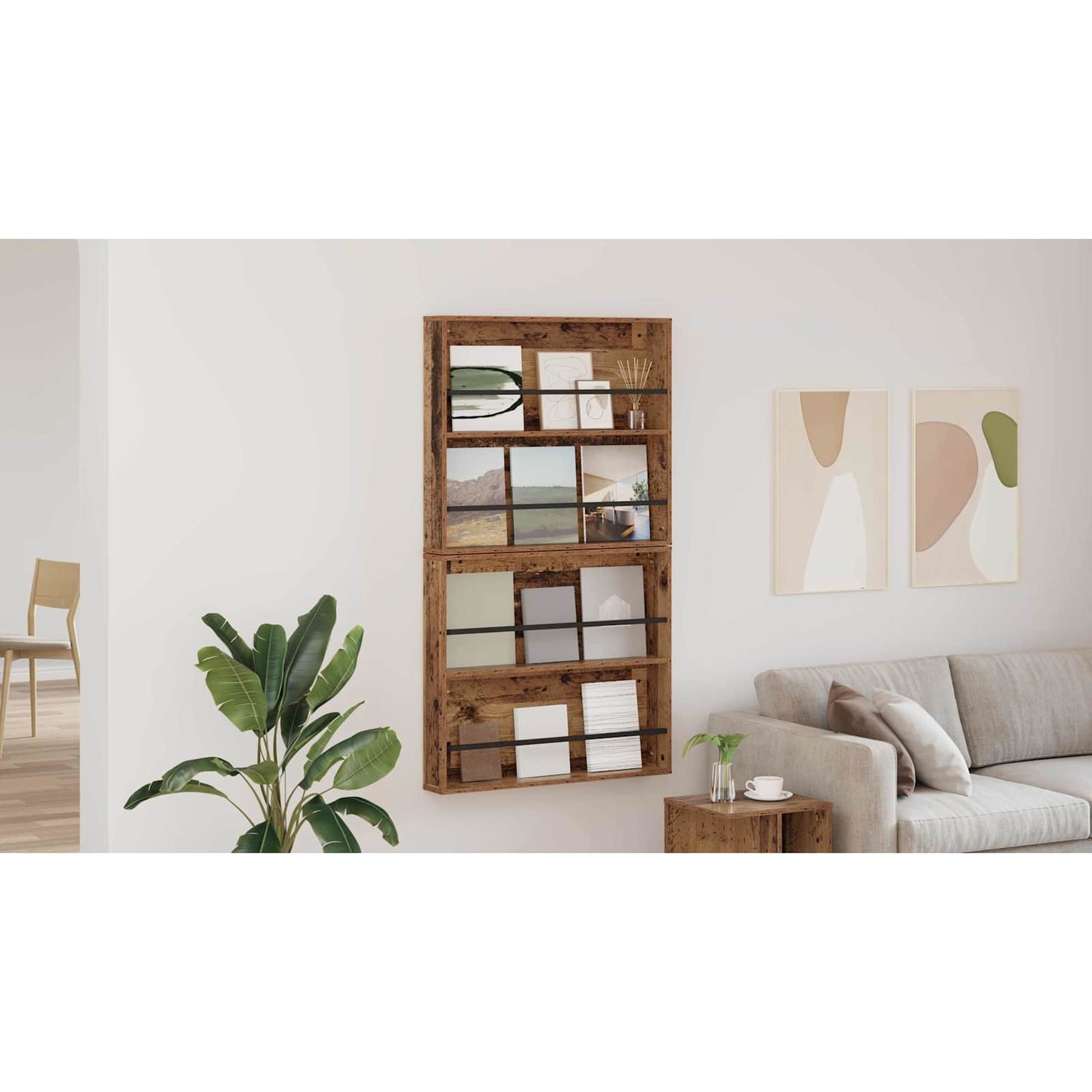 Žurnalų stovas su lentyna 2 pcs Senas medis 80 x 12 x 70 cm