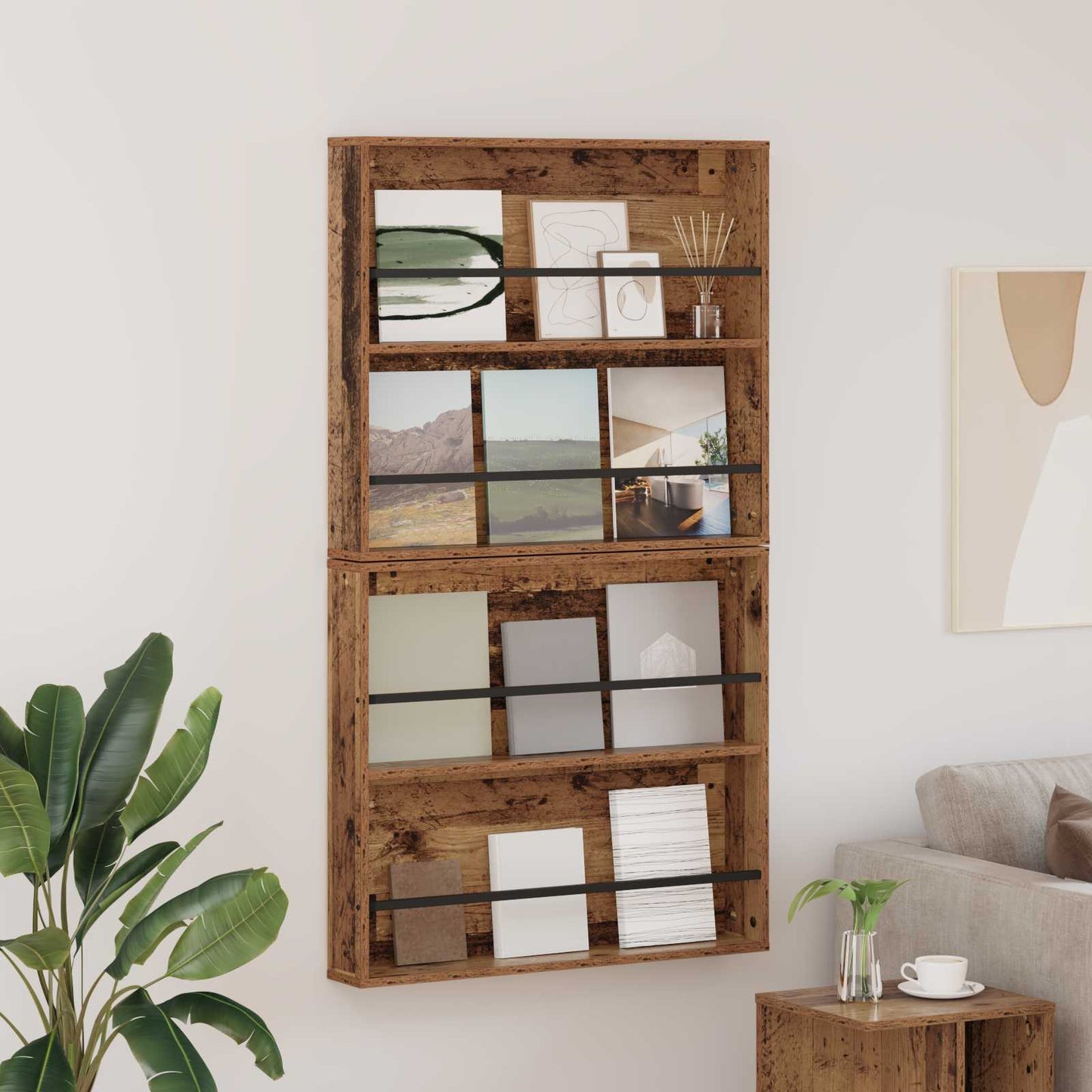 Žurnalų stovas su lentyna 2 pcs Senas medis 80 x 12 x 70 cm