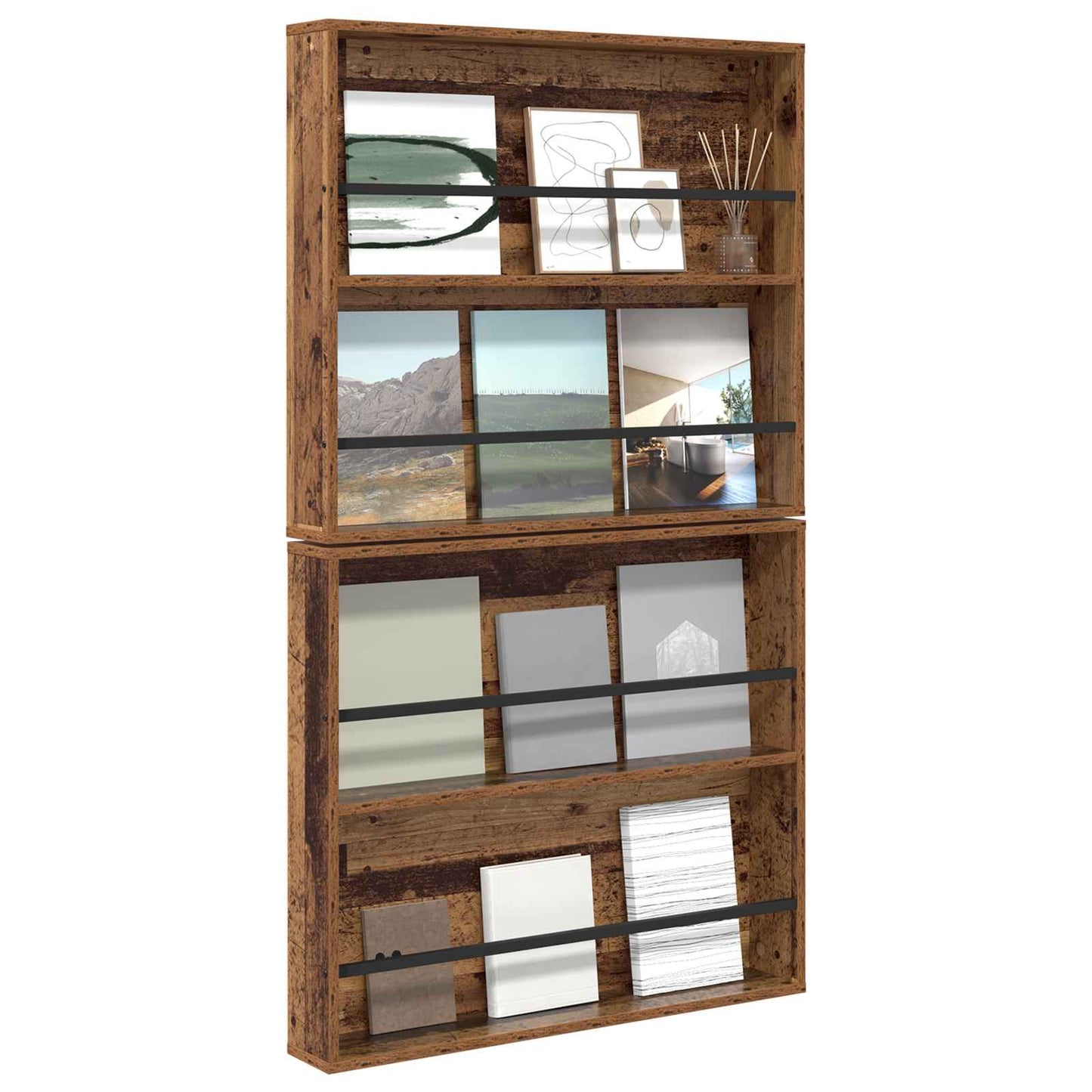 Žurnalų stovas su lentyna 2 pcs Senas medis 80 x 12 x 70 cm