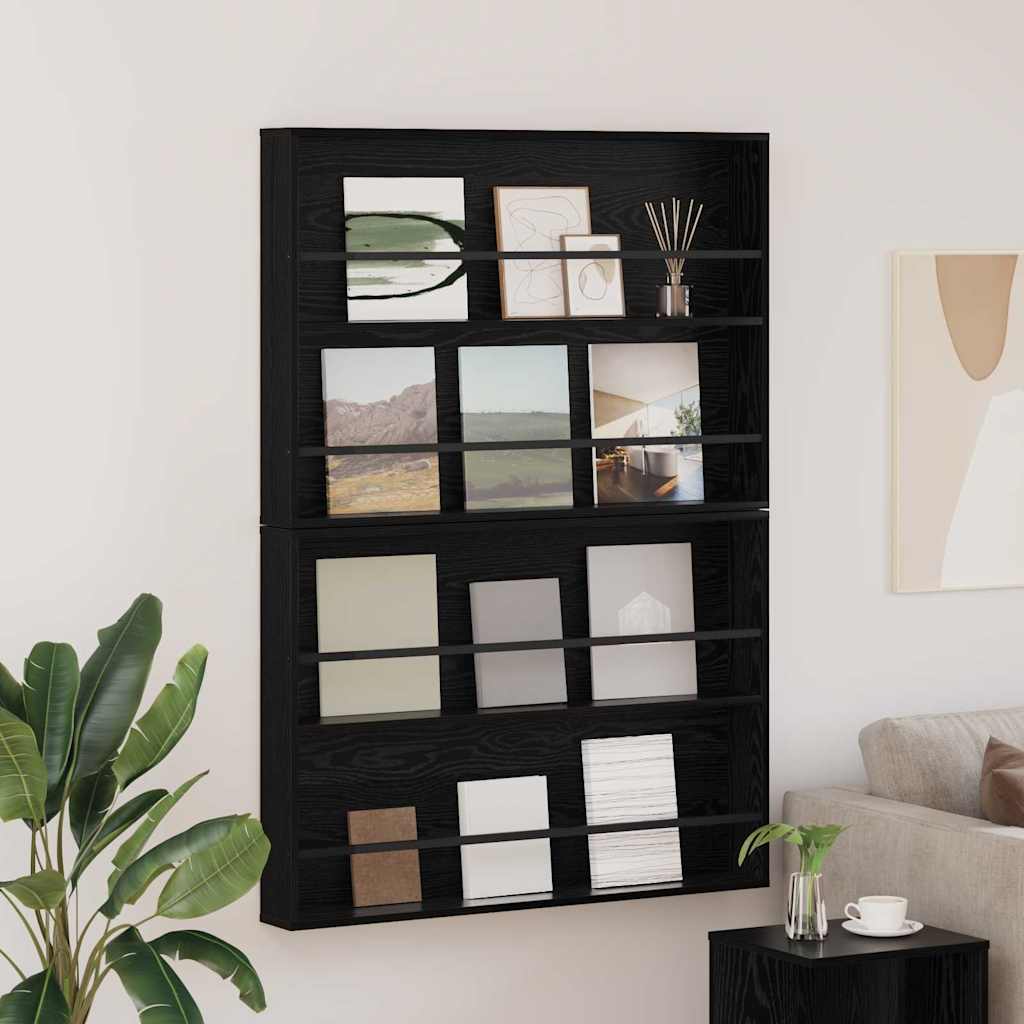 Žurnalų stovas su lentyna 2 pcs Juodas ąžuolas 100 x 12 x 70 cm