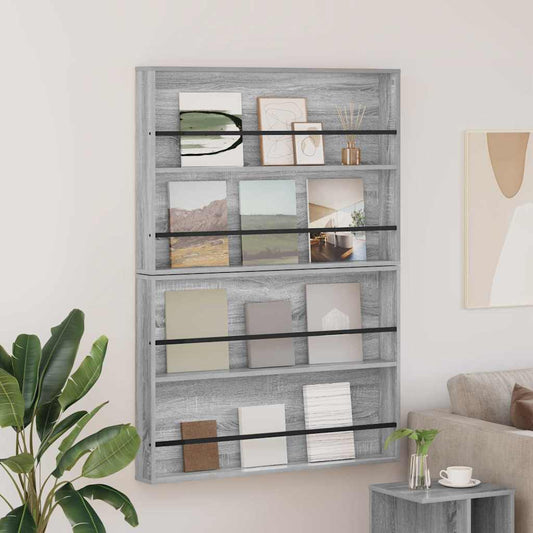 Žurnalų stovas su lentyna 2 pcs Pilkas Sonoma 100 x 12 x 70 cm