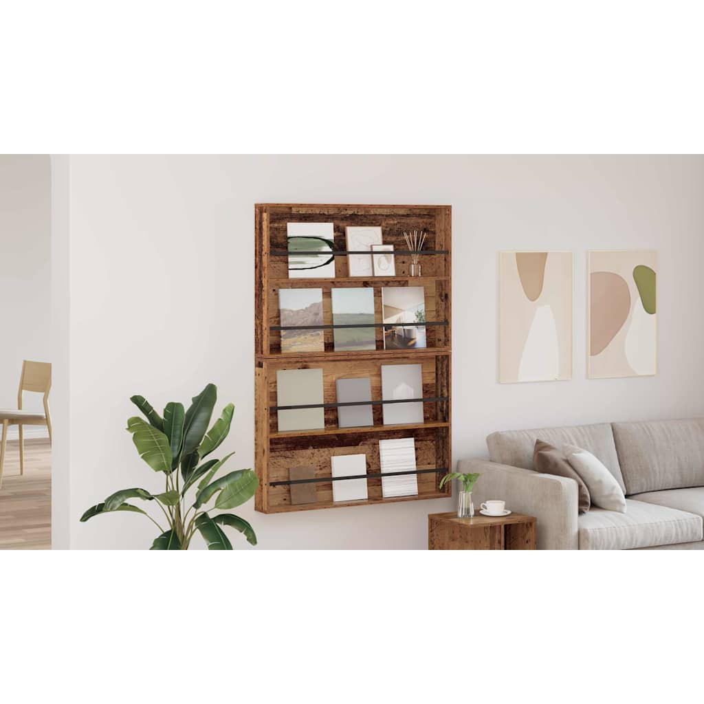 Žurnalų stovas su lentyna 2 pcs Senas medis 100 x 12 x 70 cm