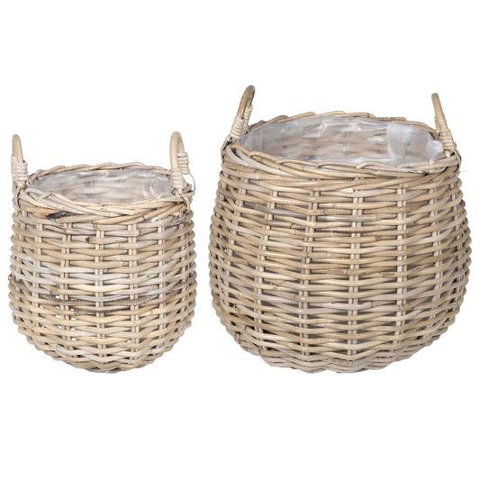 Gėlių krepšys su saugykla 2 pcs Pilka Lacak ratanas