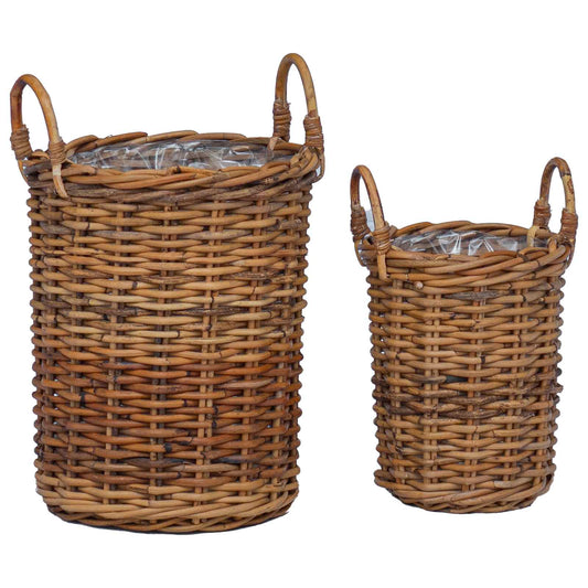 Gėlėms skirtas krepšys su saugykla 2 pcs Ruda Kubu ratanas
