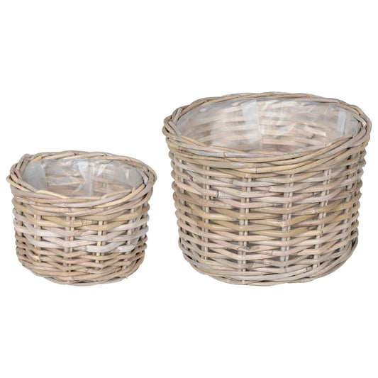 Gėlių krepšys su saugykla 2 pcs Pilka Kubu ratanas