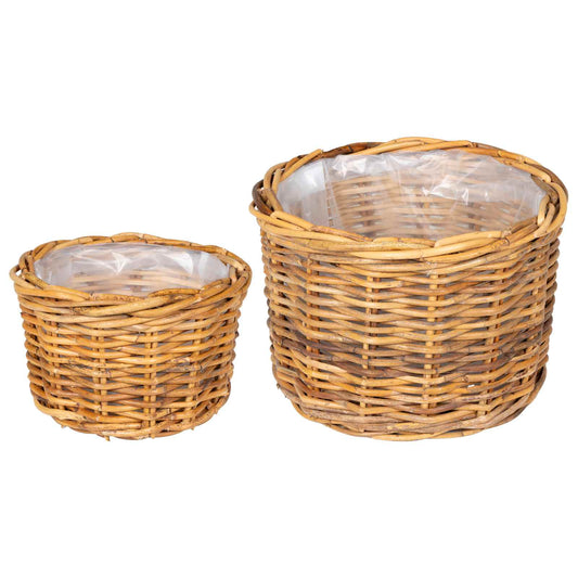 Gėlių krepšys su saugykla 2 pcs Ruda Kubu ratanas