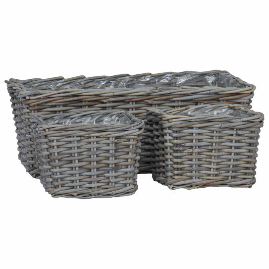 Vazonų krepšys su saugykla 3 pcs Pilka Kubu ratanas