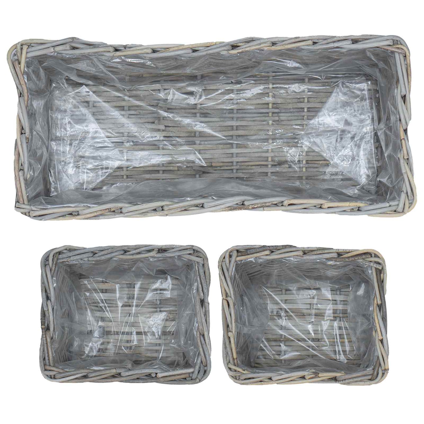 Vazonų krepšys su saugykla 3 pcs Pilka Kubu ratanas