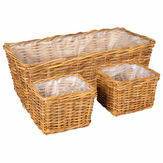 Vazonų krepšys su saugykla 3 pcs Ruda Kubu ratanas