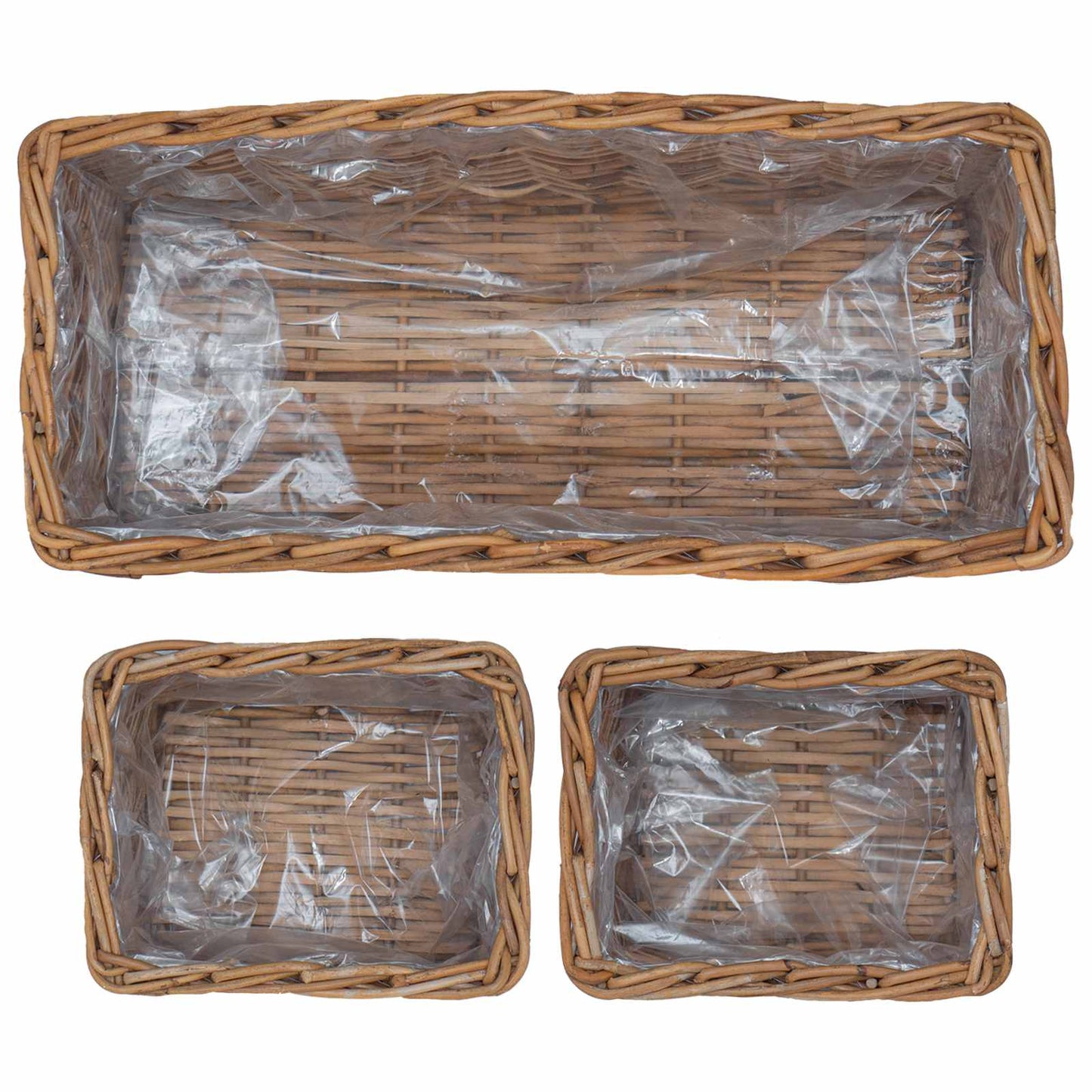 Vazonų krepšys su saugykla 3 pcs Ruda Kubu ratanas