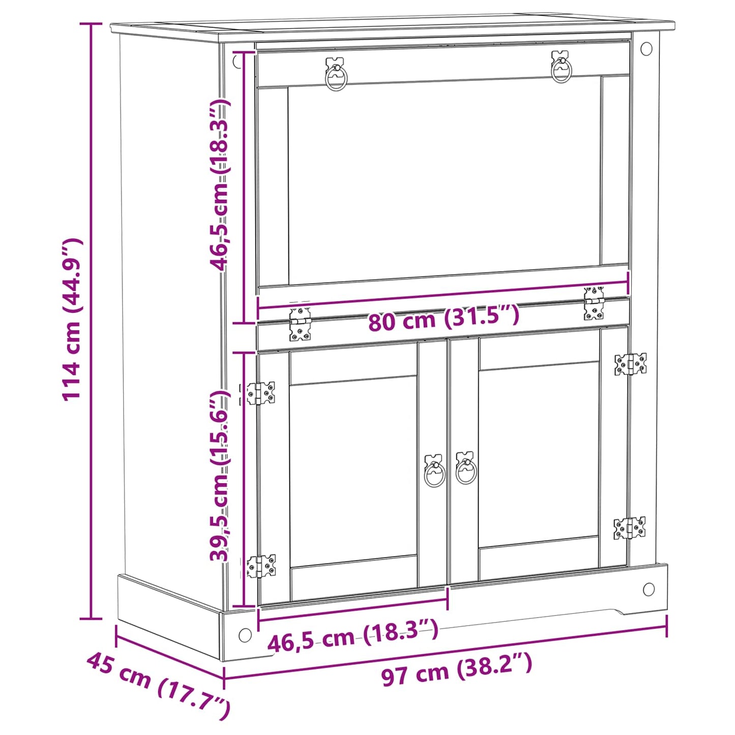 Vyno spinta Balta 97 x 45 x 114 cm Kietos pušies mediena