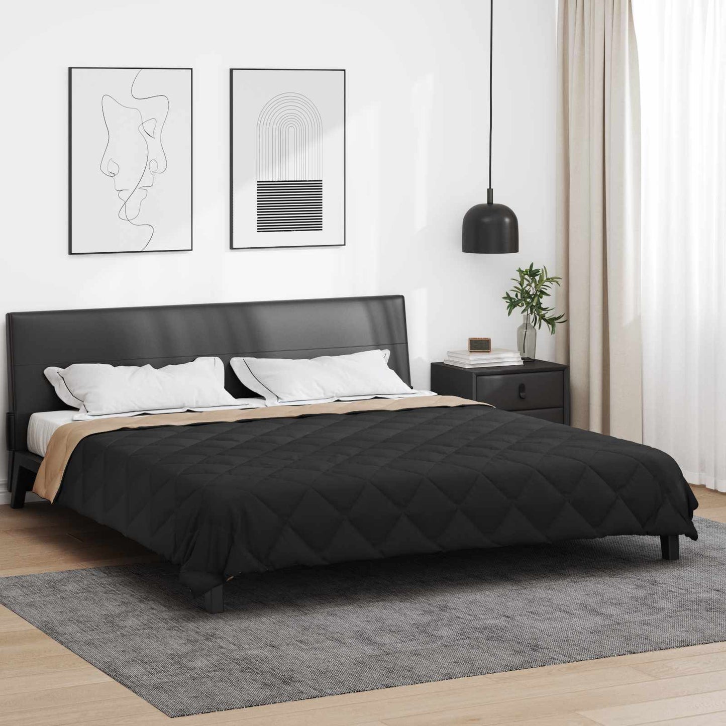 Vasaros antklodė Juoda ir taupe 200 x 200 cm Mikropluoštas
