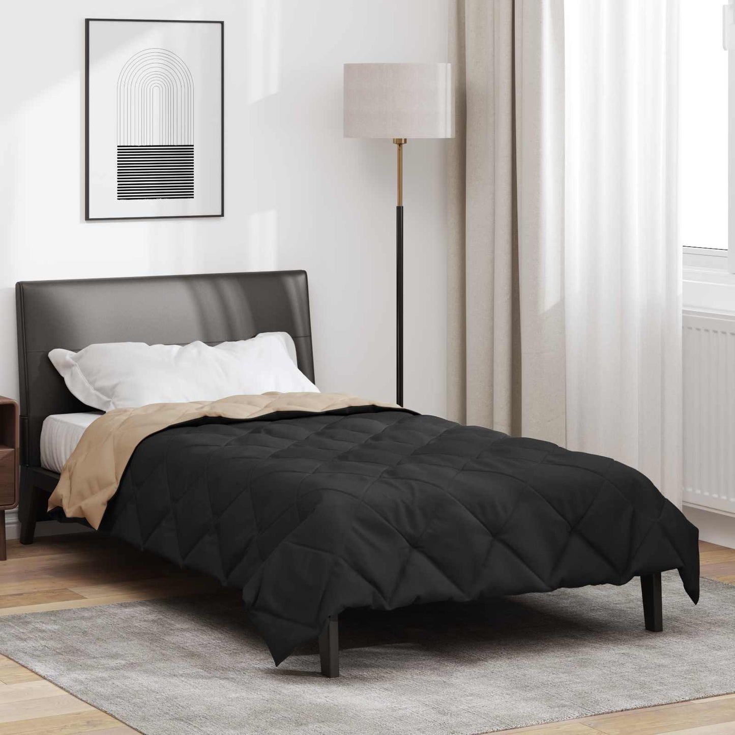 Pilna metų antklodė Juoda ir taupe 220 x 155 cm Mikropluoštas