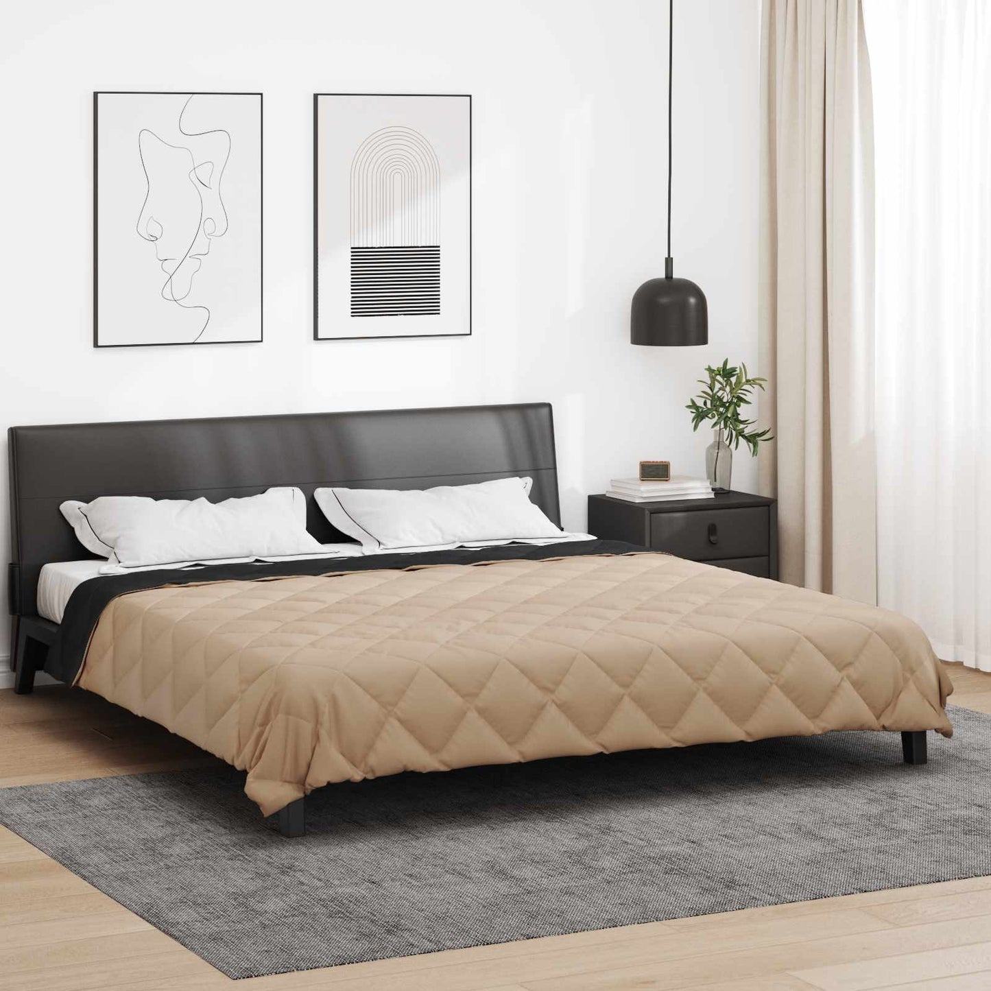 Pilna metų antklodė Juoda ir taupe 220 x 200 cm Mikropluoštas