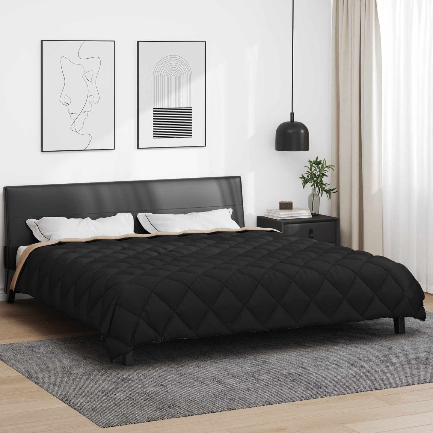 Žiemos antklodė Juoda ir taupe 220 x 260 cm Mikropluoštas