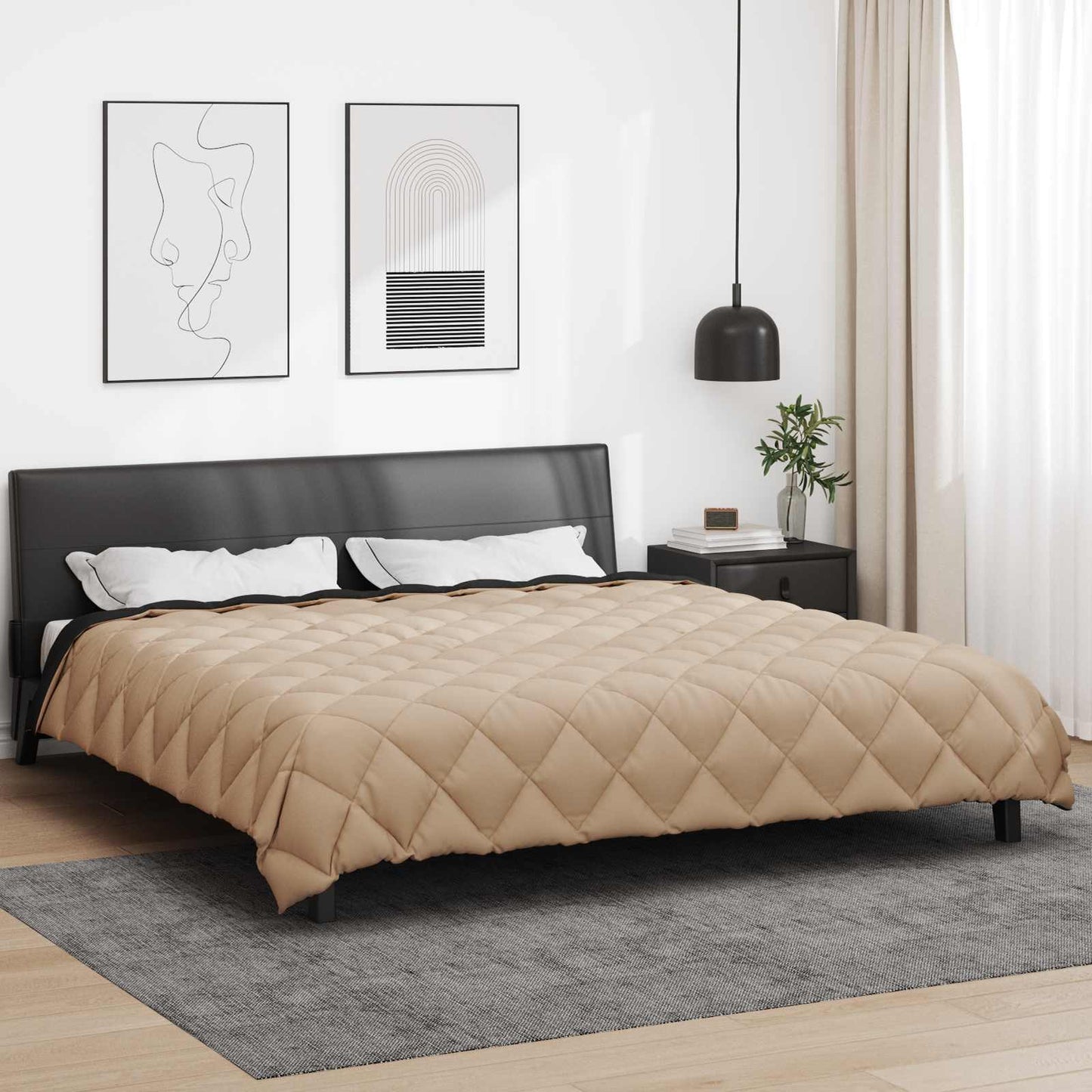 Žiemos antklodė Juoda ir taupe 220 x 260 cm Mikropluoštas