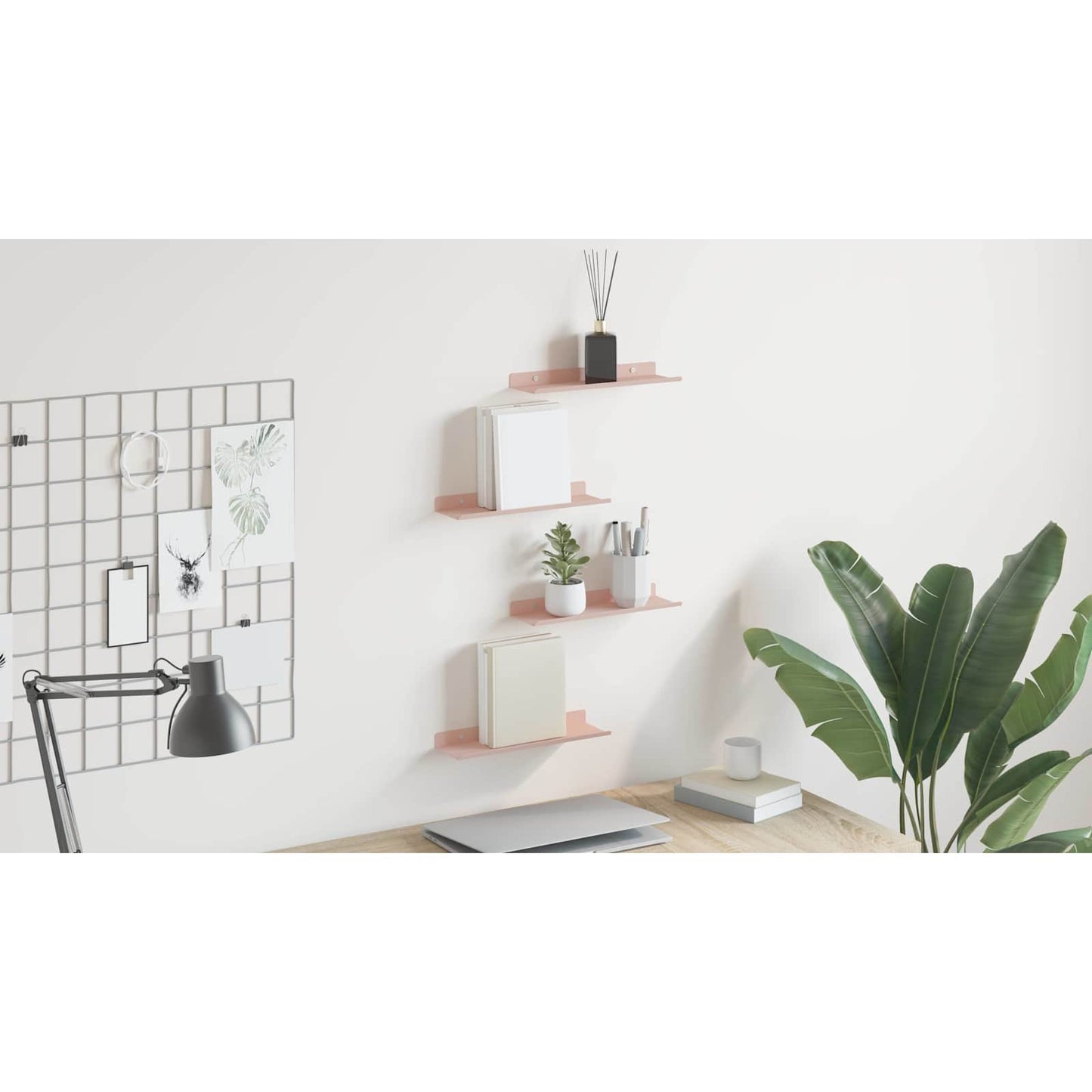 Sieninė lentyna su lentyna 4 pcs Rožinė 30 x 9 x 2,5 cm