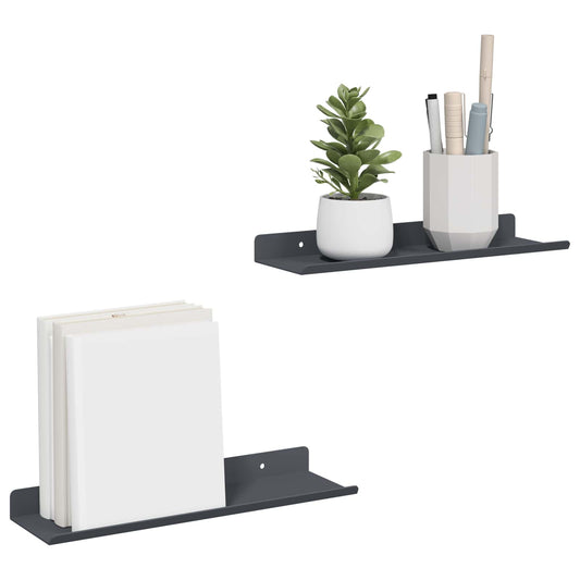 Sieninė lentyna su lentyna 2 pcs Antracitas 30 x 9 x 2,5 cm