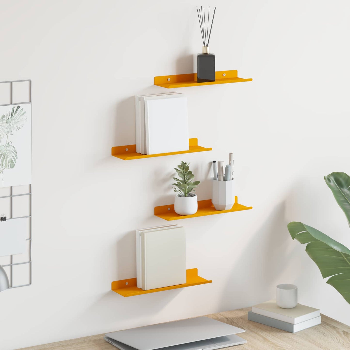 Plūduriuojanti lentyna 4 pcs Garučių geltona 30 x 9 x 2,5 cm