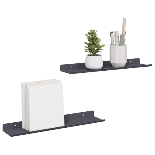 Sieninė lentyna su lentyna 2 pcs Antracitas 40 x 9 x 2,5 cm