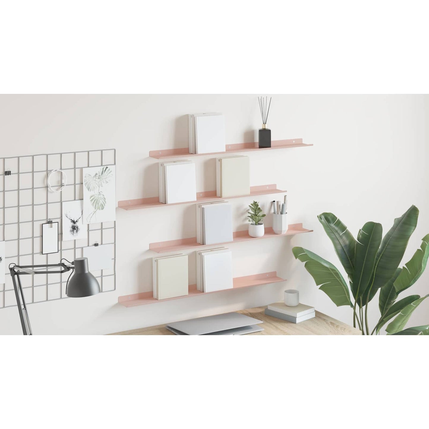 Sieninė lentyna su lentyna 4 pcs Rožinė 80 x 9 x 2,5 cm