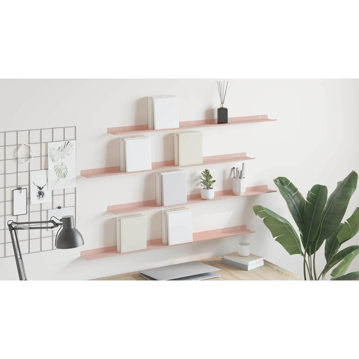 Sieninė lentyna su lentyna 4 pcs Rožinė 100 x 9 x 2,5 cm