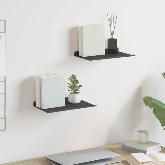 Sieninė lentyna su lentyna 2 pcs Juoda 80 x 9 x 2.5 cm