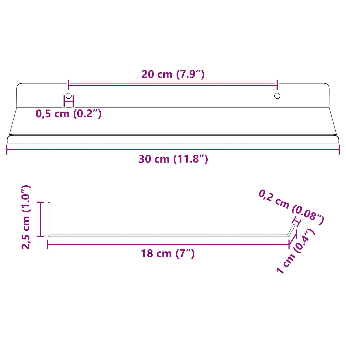 Sieninė lentyna su lentyna 2 pcs Antracitas 30 x 18 x 2,5 cm