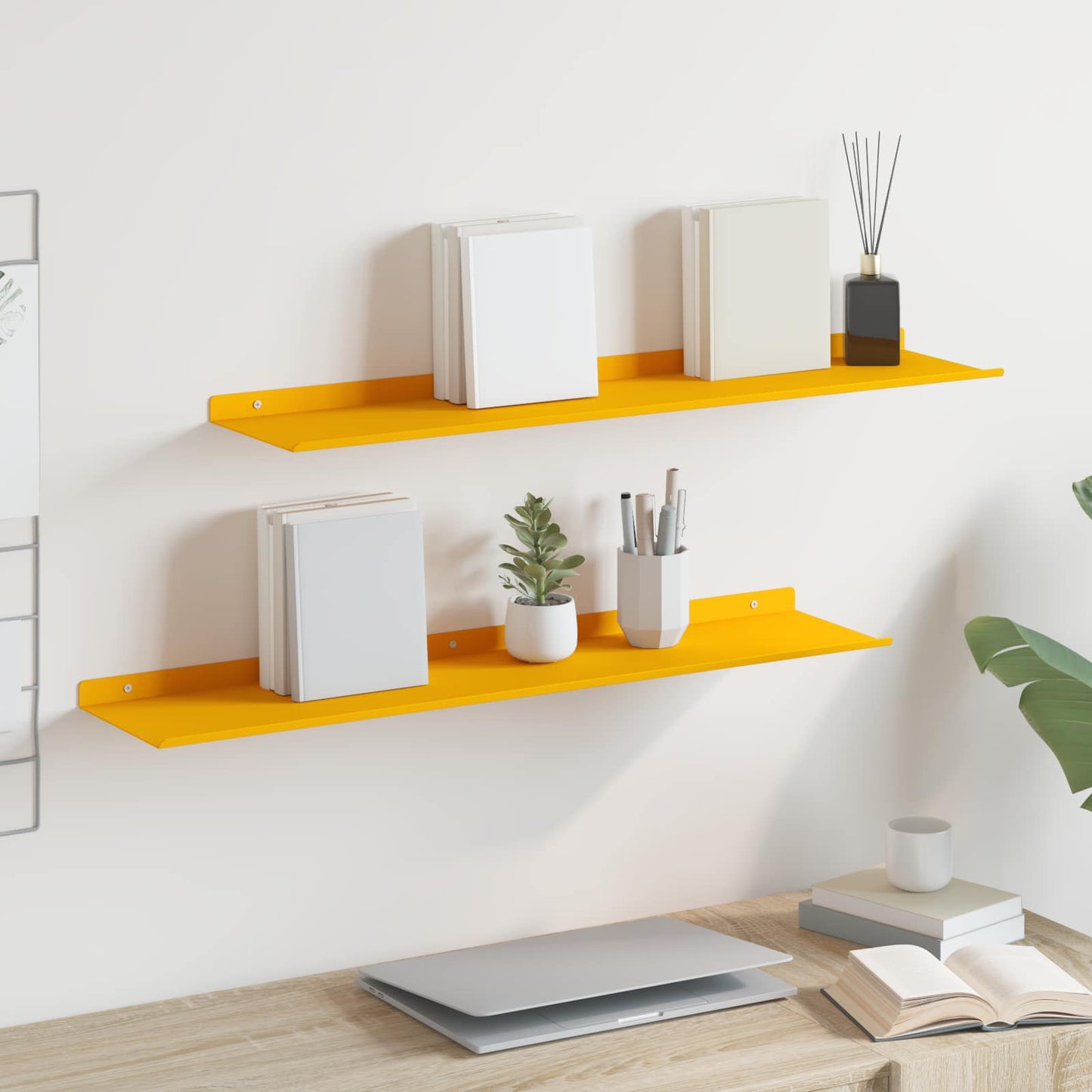Plūduriuojanti lentyna 2 pcs Garučių geltona 80 x 18 x 2,5 cm