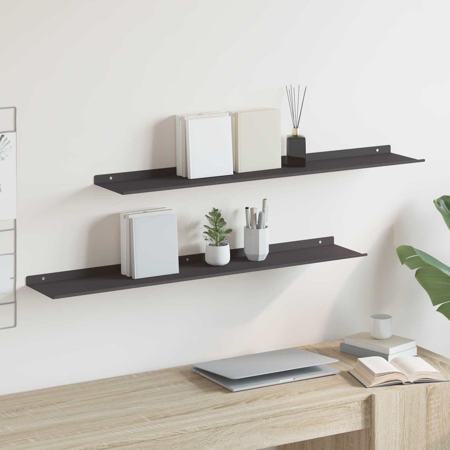 Plūduriuojanti lentyna 2 pcs Juodas 100 x 18 x 2,5 cm Plienas