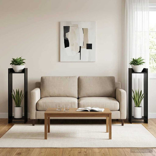 Augalų stovas su lentyna 2 pcs Juodas Ąžuolas 30 x 30 x 100 cm