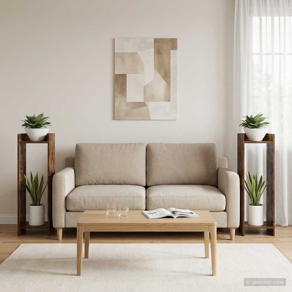 Augalų stovas su lentyna 2 pcs Rūkytas Ąžuolas 30 x 30 x 100 cm