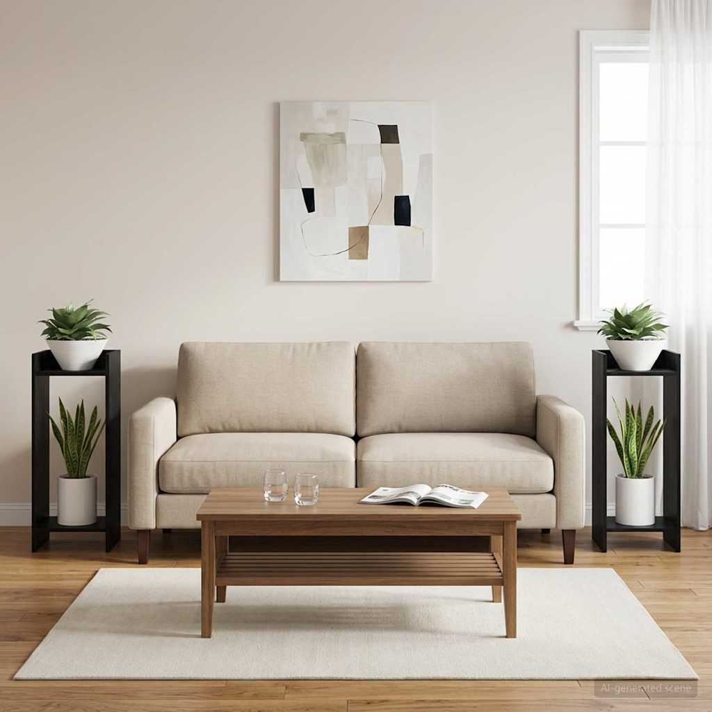 Augalų stovas su lentyna 2 pcs Juodas Ąžuolas 30 x 30 x 80 cm