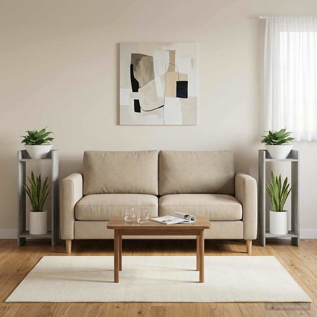 Augalų stovas su lentyna 2 pcs Betono Pilka 30 x 30 x 80 cm