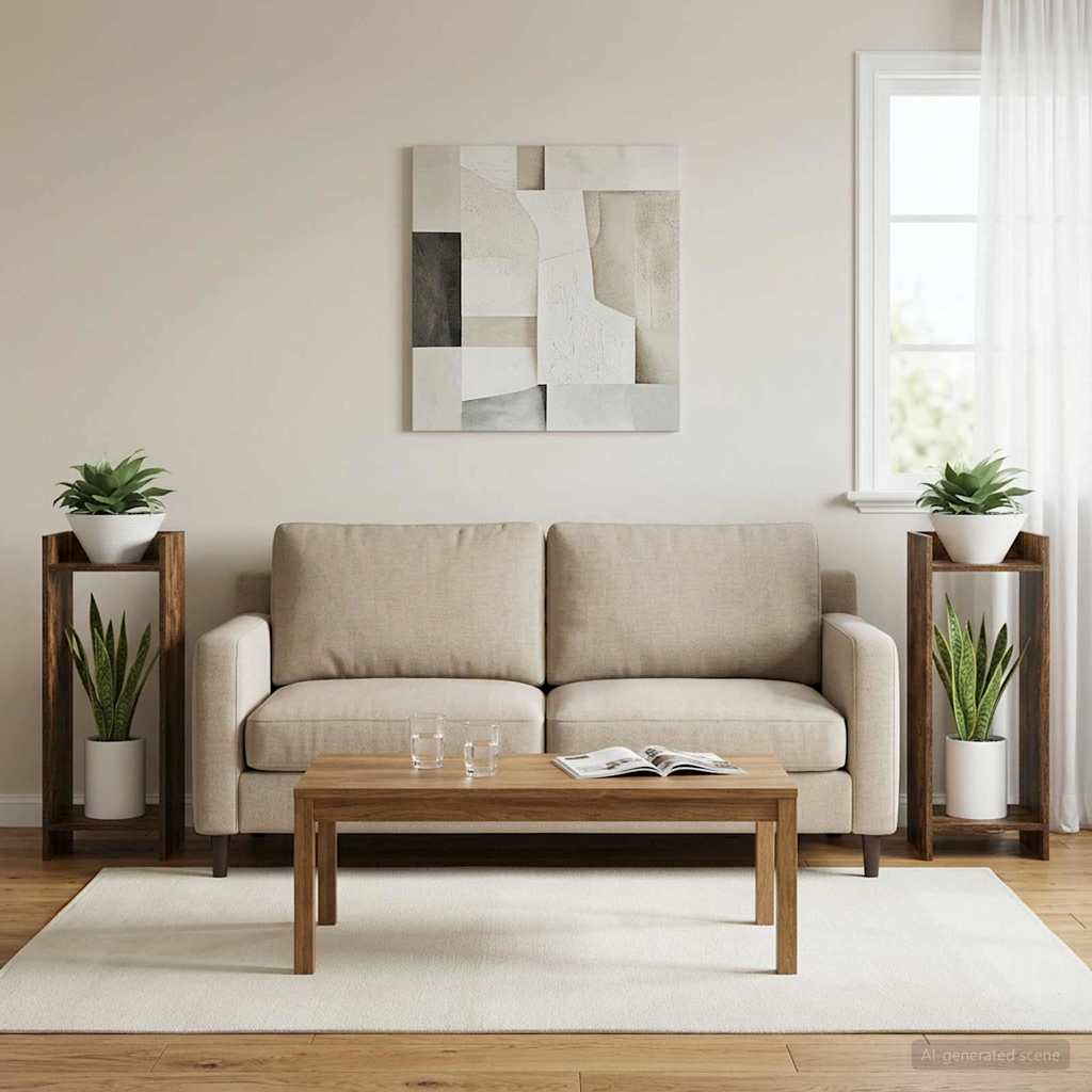 Augalų stovas su lentyna 2 pcs Rūkytas Ąžuolas 30 x 30 x 80 cm