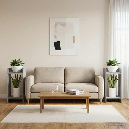 Augalų stovas su lentyna 2 pcs Betono Pilka 30 x 30 x 60 cm