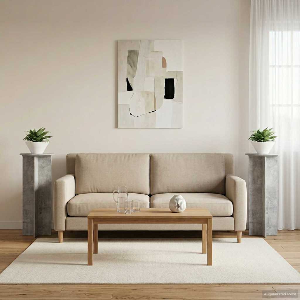 Augalų stovas 2 pcs Betono pilka Ø40 x 100 cm Apdirbta mediena