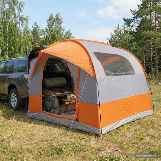 Užpakalinė palapinė su lietaus skydu, atspari vandeniui