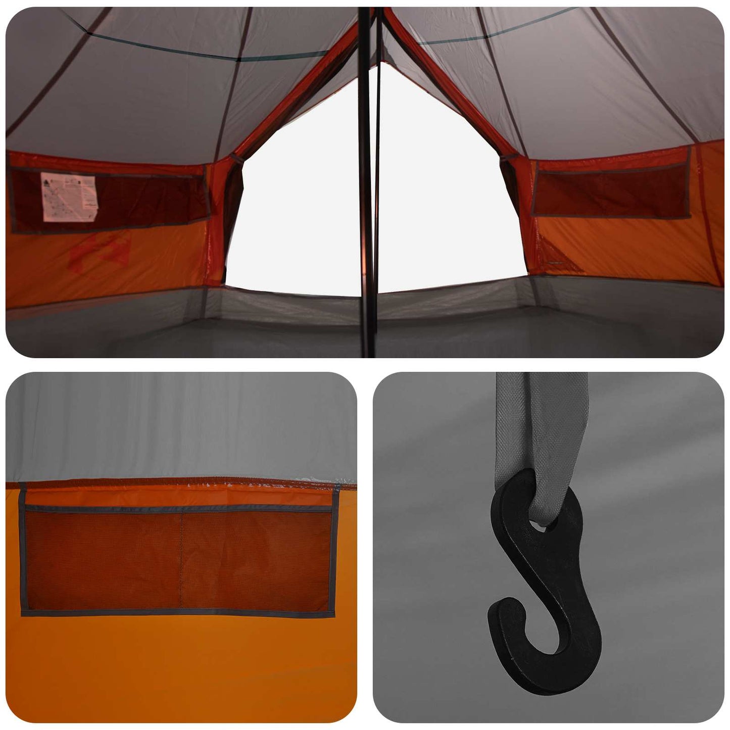 Tipi palapinė su stogu Pilka ir oranžinė 800 x 800 x 430 cm