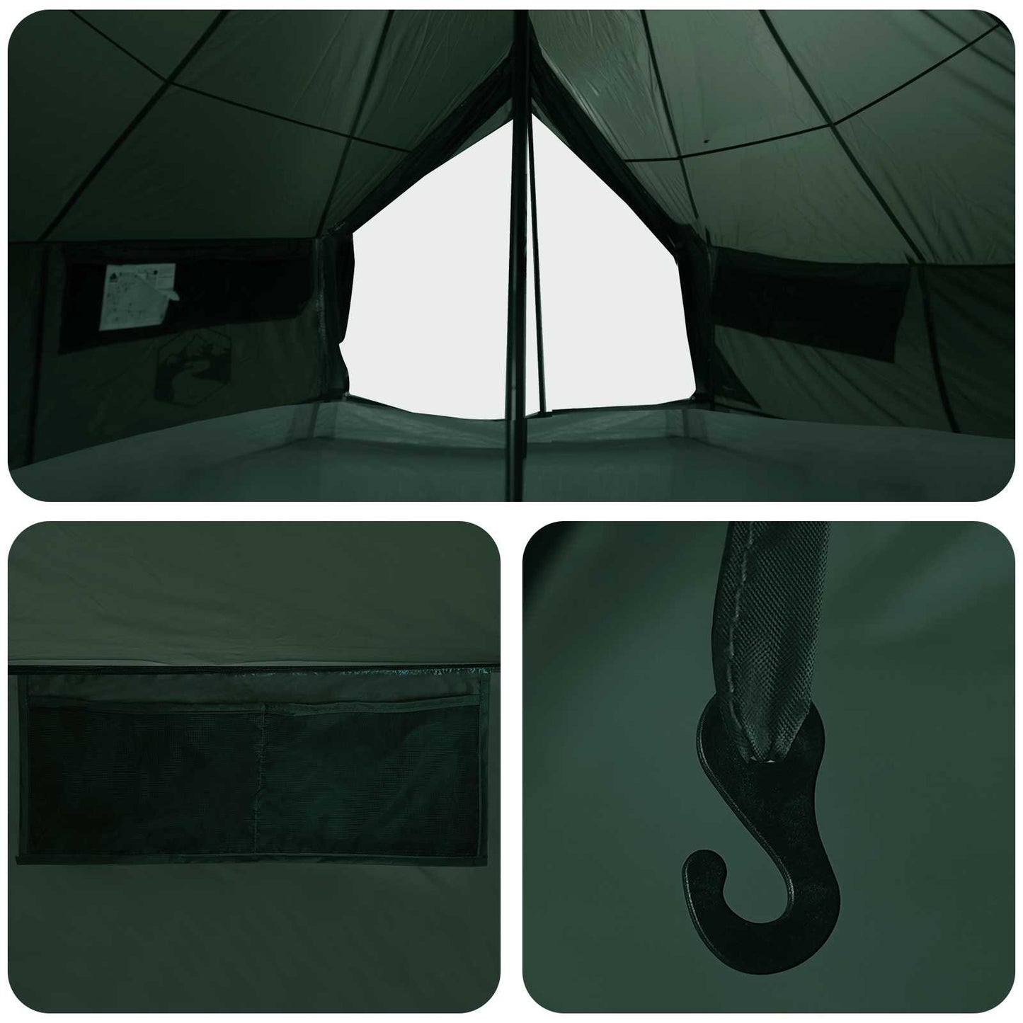 Tipi palapinė su stogu Armijos Žalia 800 x 800 x 430 cm