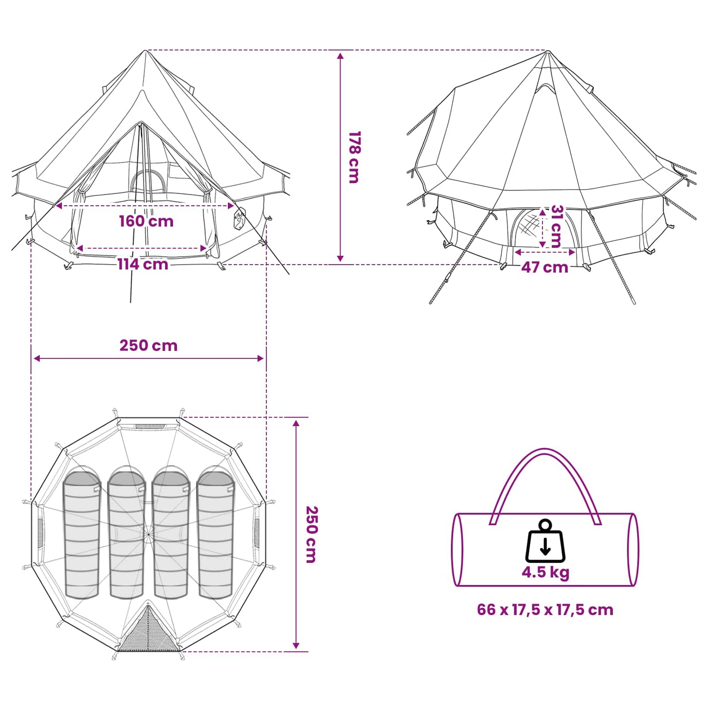 Tipi palapinė Žalia 250 x 250 cm Poliesteris ir plienas