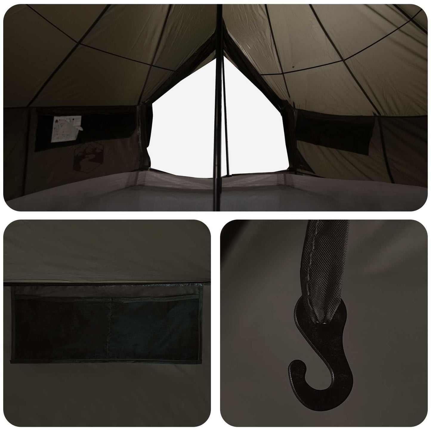 Tipi palapinė su stogu Ruda Pilka 700 x 700 x 395 cm