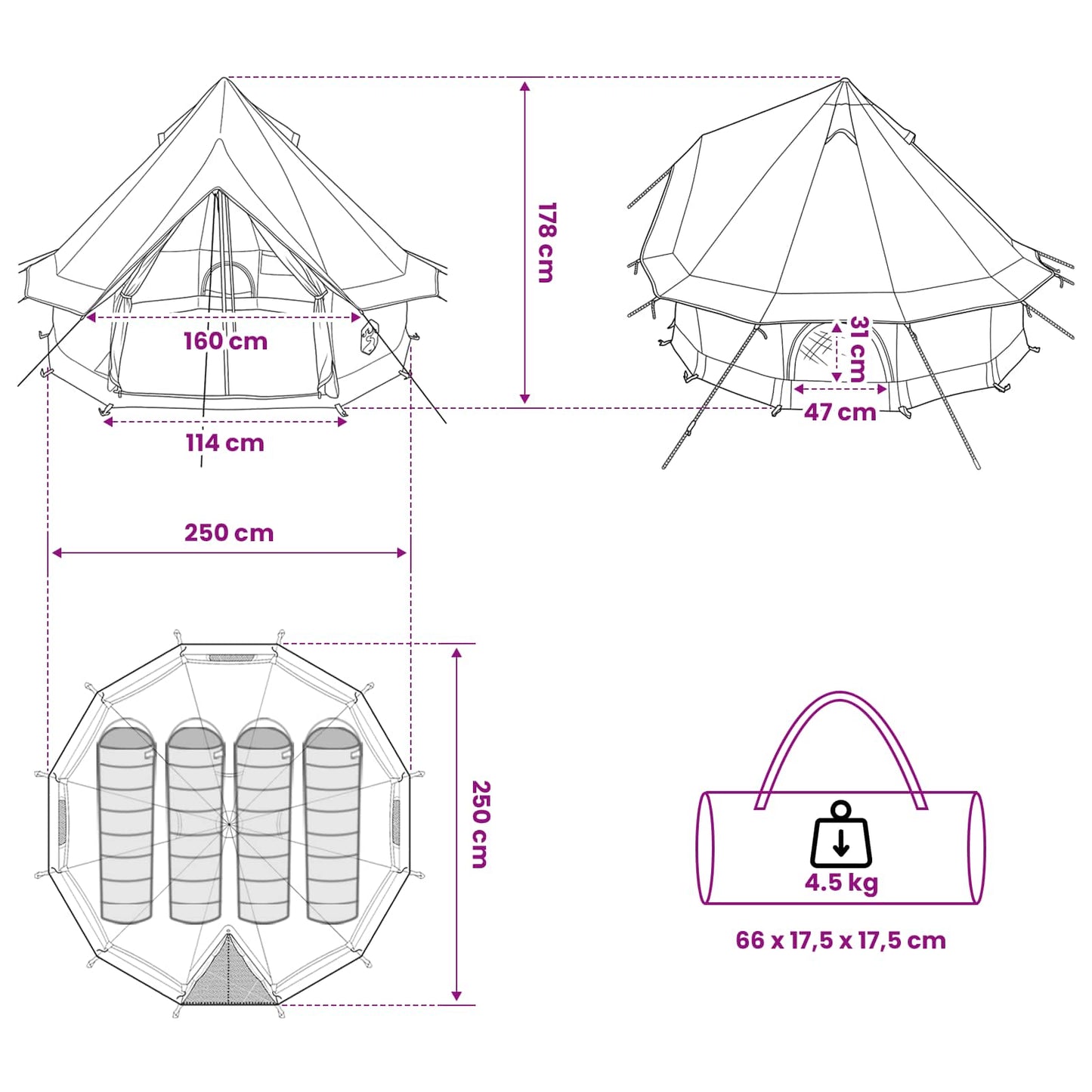 Tipi palapinė Ruda Pilka 250 x 250 cm Poliesteris ir plienas