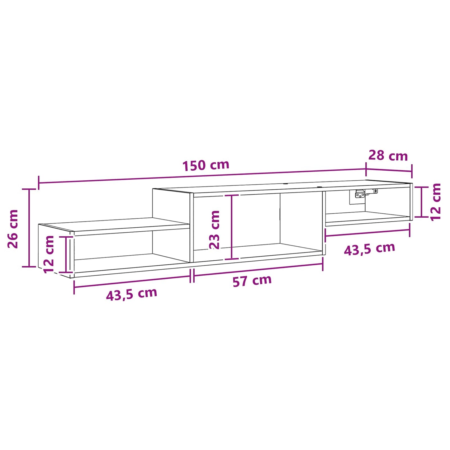 Sieninis televizoriaus stovas Sieninis Balta 150 x 28 x 26 cm