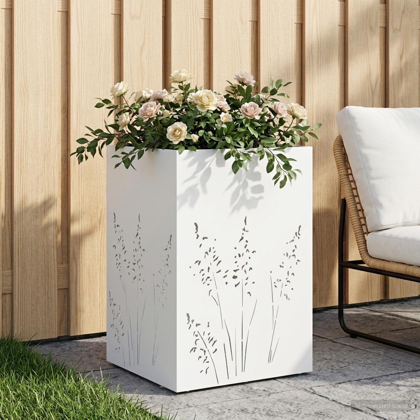 Sodo vazonas Balta 50 x 50 x 75 cm Šaltai valcuotas plienas