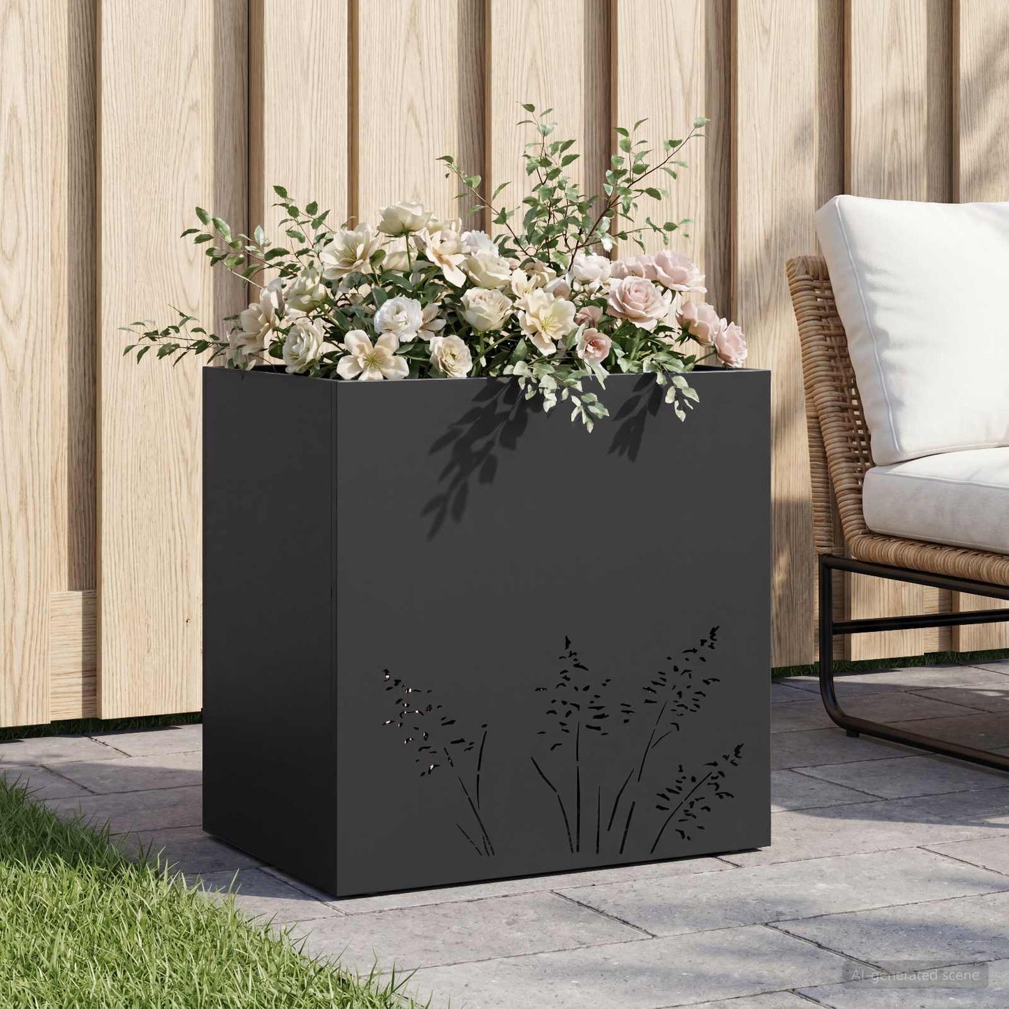 Sodo vazonas Juoda 50 x 30 x 49 cm Šaltai valcuotas plienas