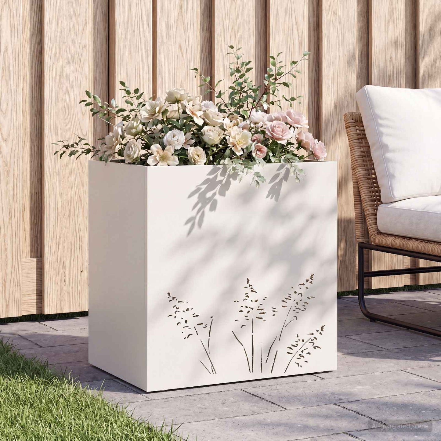 Sodo vazonas Balta 50 x 30 x 49 cm Šaltai valcuotas plienas