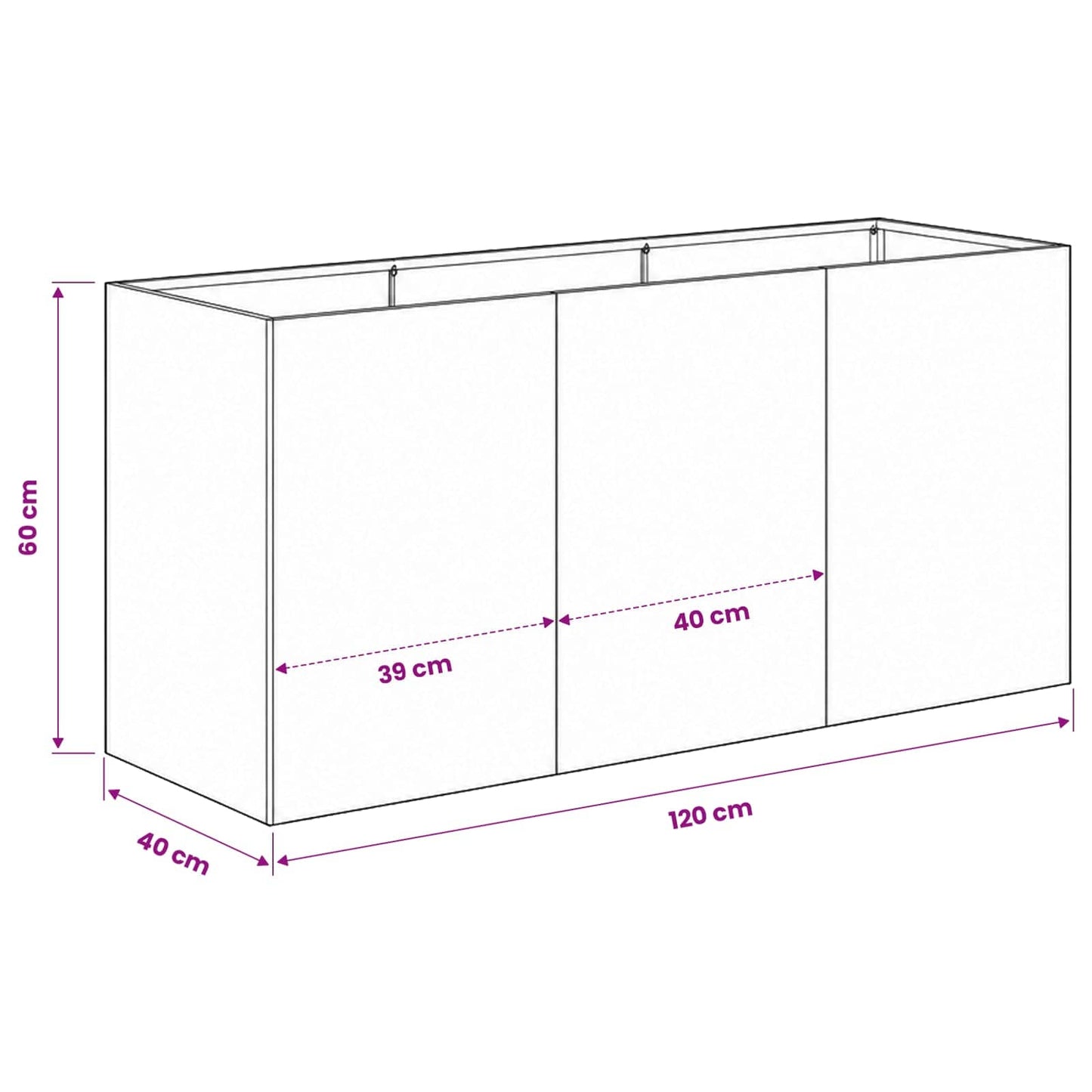 Sodo vazonas Balta 120 x 40 x 60 cm Šaltai valcuotas plienas