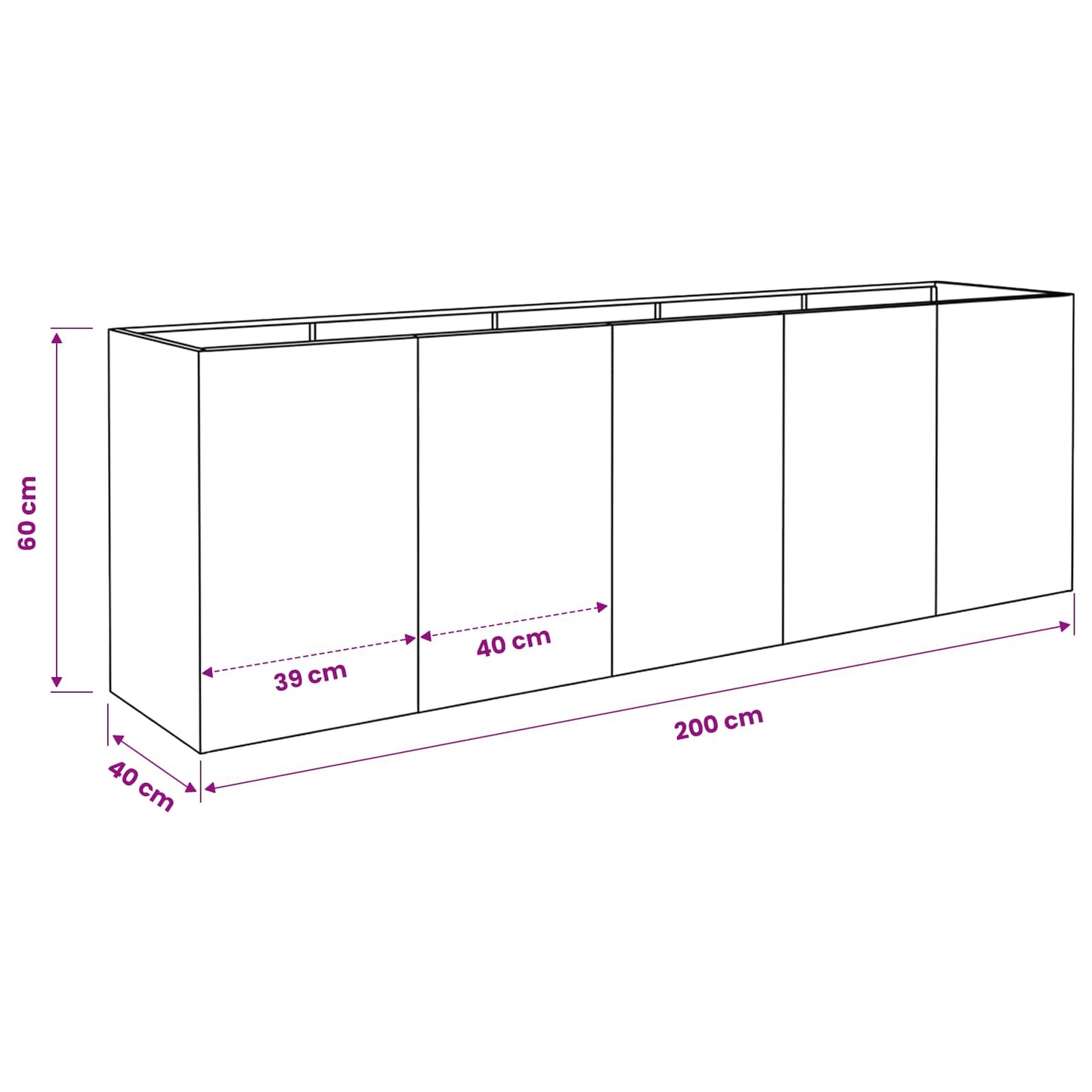 Sodo vazonas Juoda 200 x 40 x 60 cm Šaltai valcuotas plienas
