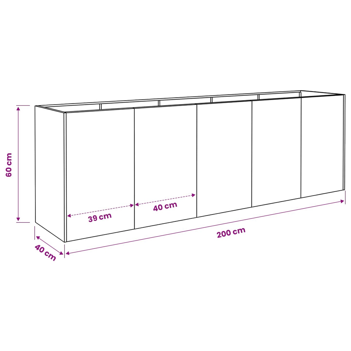 Sodo vazonas Sidabrinė 200 x 40 x 60 cm Galvanizuotas plienas